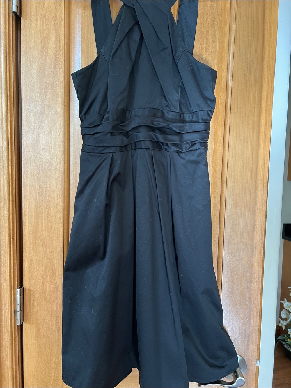 David's Bridal Black Cross-Back Midi Dress